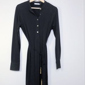 Calvin Klein Black Button Down Midi Dress w/ Gold